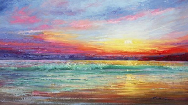 Живопись мастихином море Восход горы