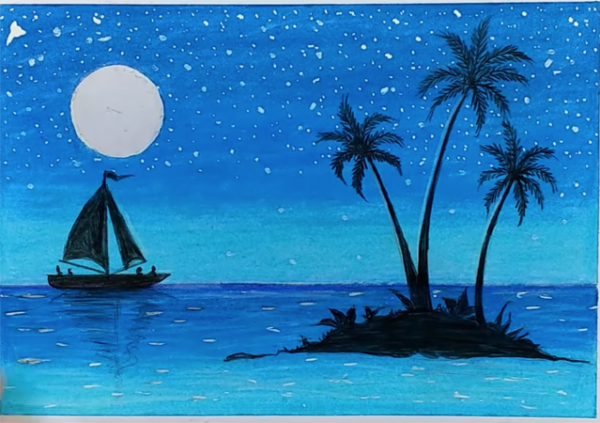 Море ночью рисунок