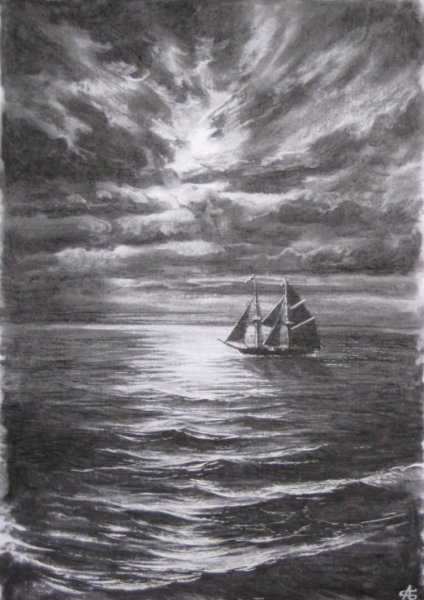 Морской пейзаж в графике