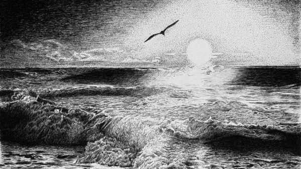 Лунное небо гуашь