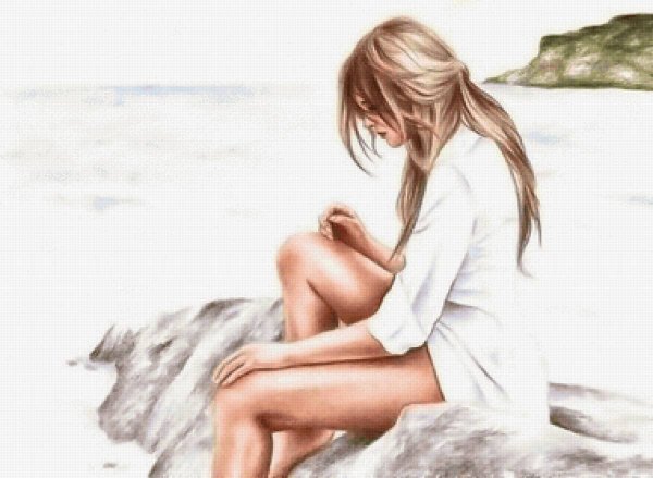 Нарисованная девушка на море