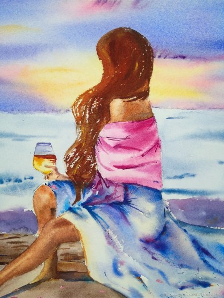 Картина девушка на закате у моря