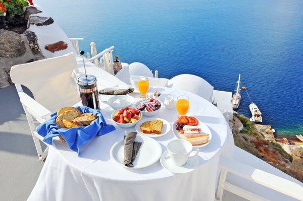 Santorini Греция завтрак на море