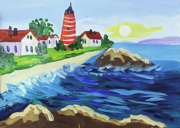 Пейзаж гуашью