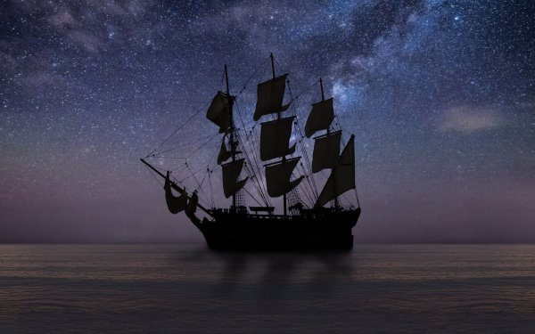 Корабль в море ночью