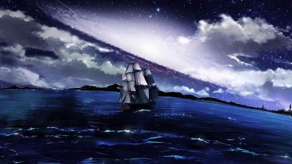 Корабль в море ночью