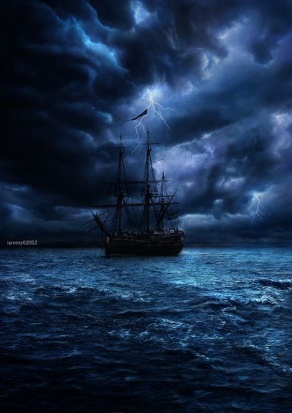 Парусный корабль ночью