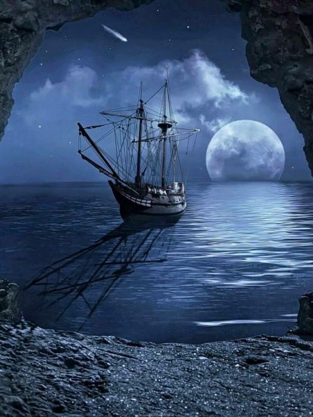 Ночное море корабль