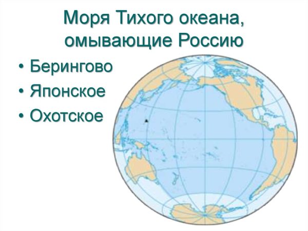 Моря Тихого океана омывающие Россию на карте