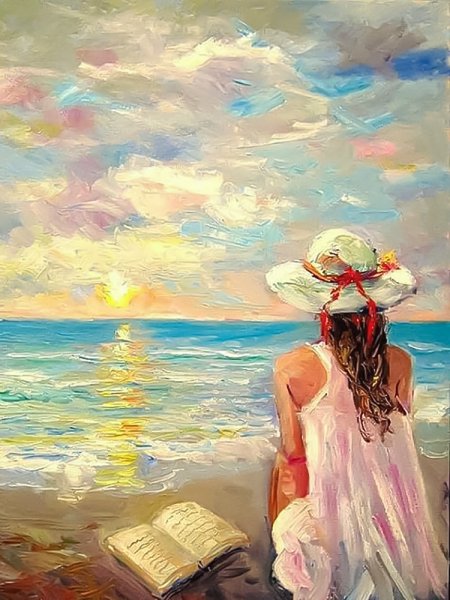 Девушка и море живопись