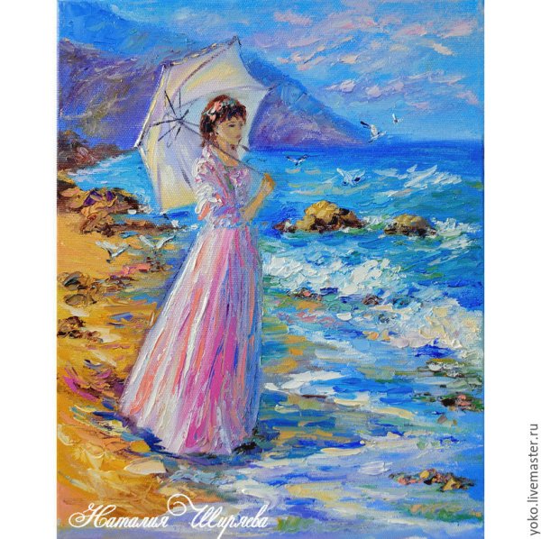 Девушка на берегу моря живопись