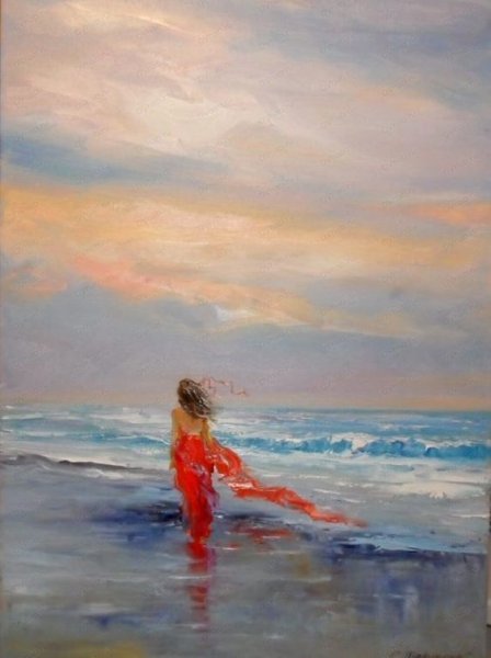 Девушка и море маслом