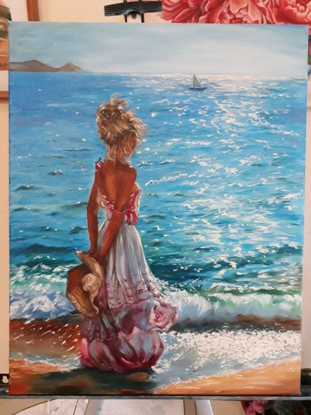 Девушка у моря картина