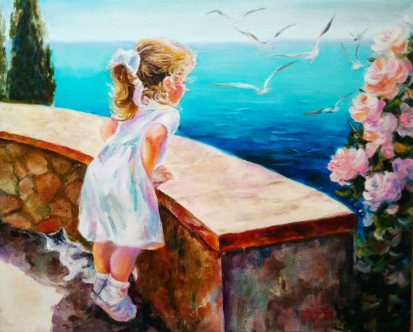 Дети у моря живопись