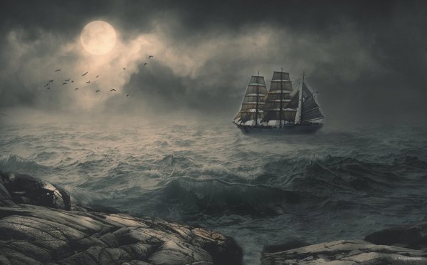 Парусный корабль в шторм