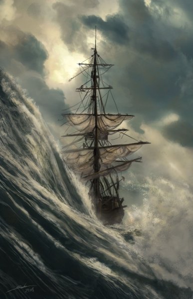 Парусный корабль в шторм