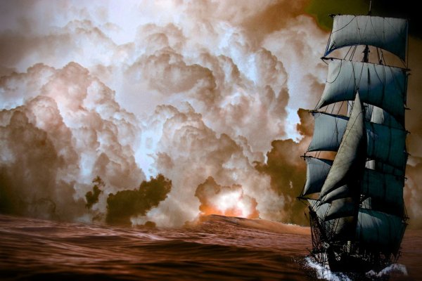 Парусник в море шторм