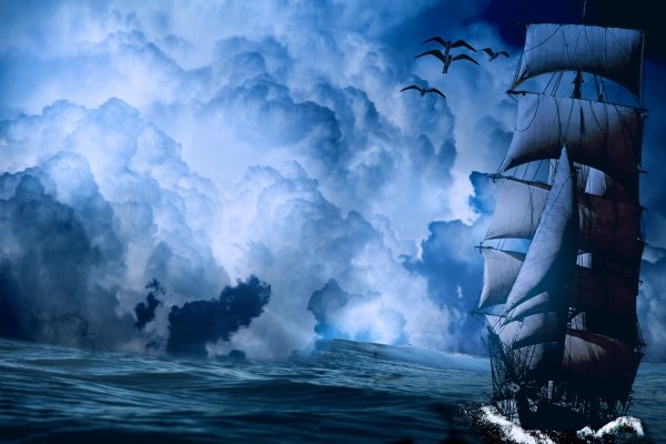Парусный корабль в шторм