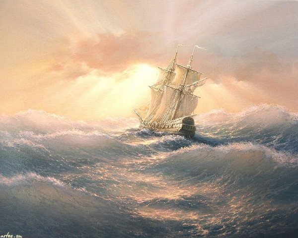 Художник Иваненко морской пейзаж корабль