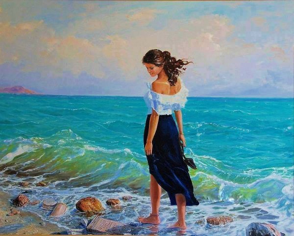 Морской пейзаж с девушкой