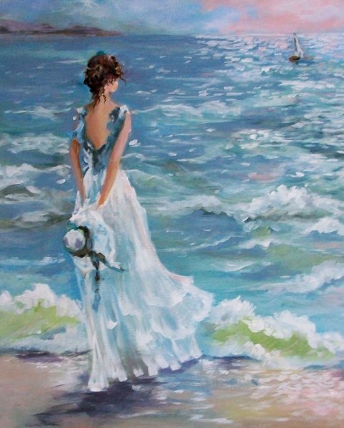 Девушка и море живопись