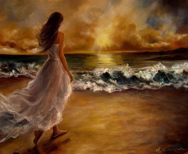 Девушка у моря картина