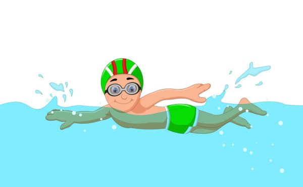Мальчик плавает мультяшный