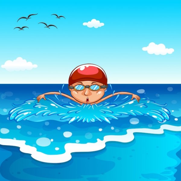 Мальчик плывет в речке