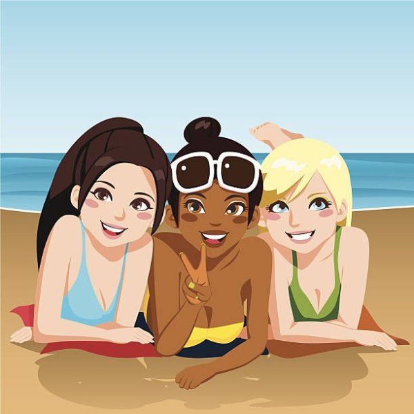 Три девушки на пляже мультяшки