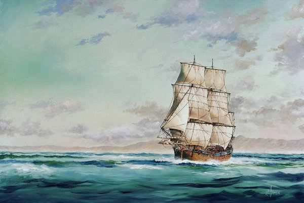 Корабль в море мультяшный