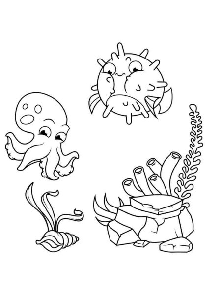 Разукрашки морские обитатели для детей