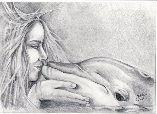 Девушка и Дельфин карандаш