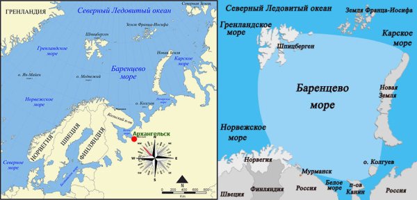 Границы Баренцева моря на карте