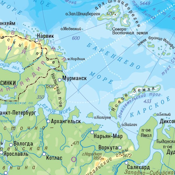 Проливы Северного Ледовитого океана на карте России