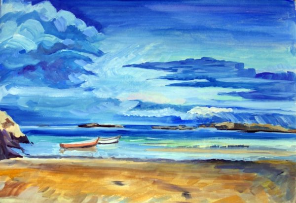 Пейзаж моря гуашью