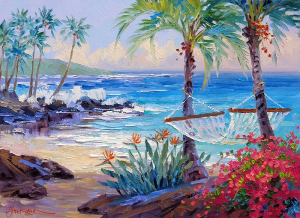 Морской пейзаж красками