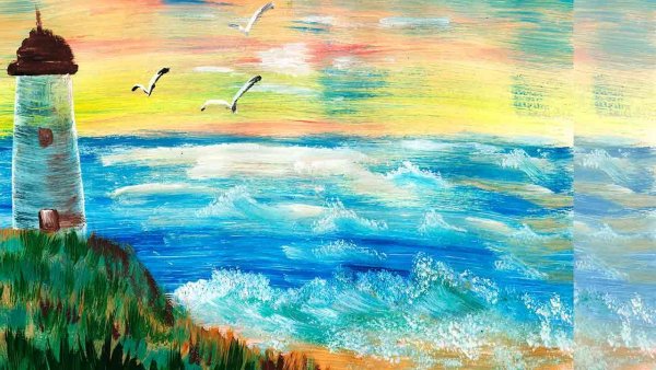 Правополушарное рисование море