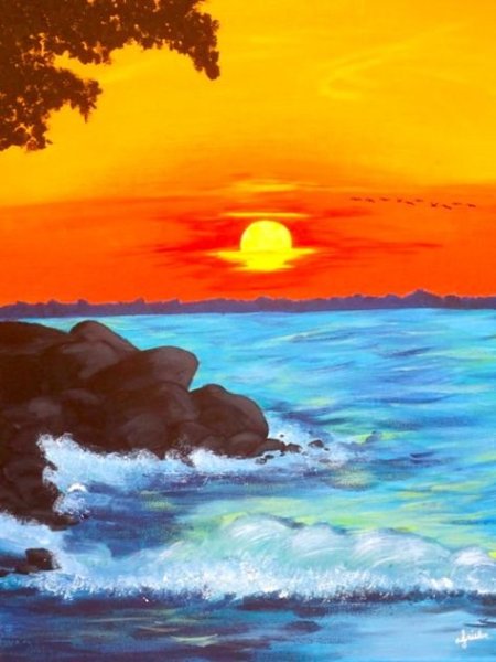 Пейзаж моря гуашью для начинающих