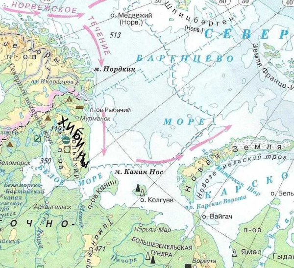 Южный берег Баренцева моря карта
