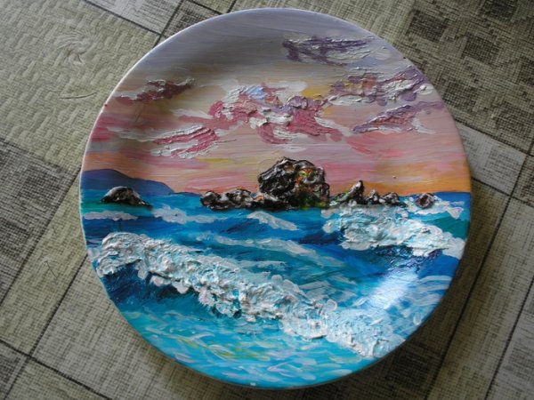 Роспись тарелок акриловыми красками пейзажи