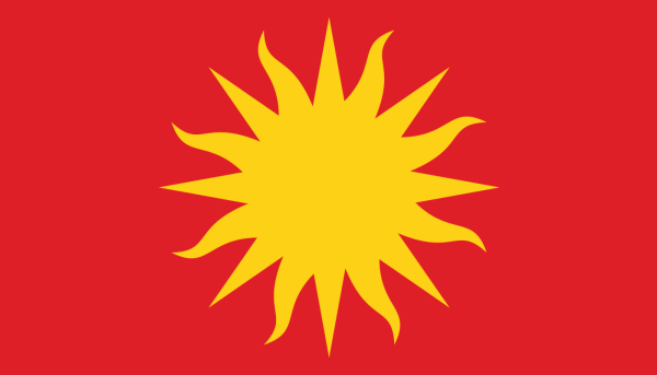 Красный флаг с желтым солнцем