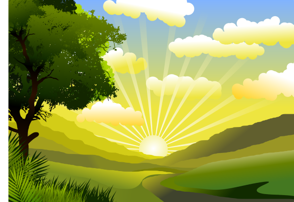 Пейзаж с закатом солнца