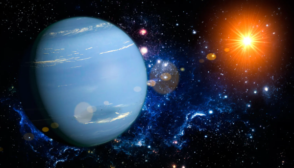 Уран на фоне солнца