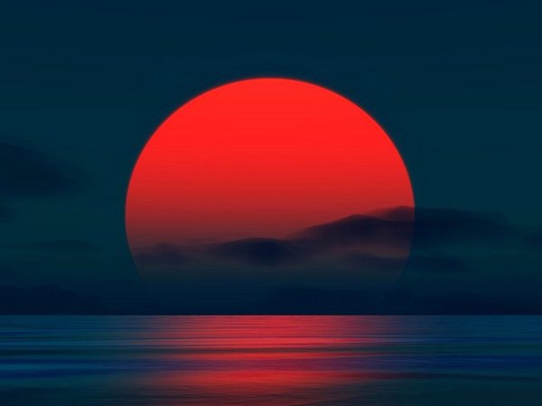 Красный закат на море