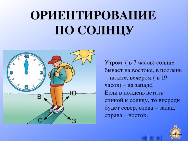 Схема ориентирования по солнцу