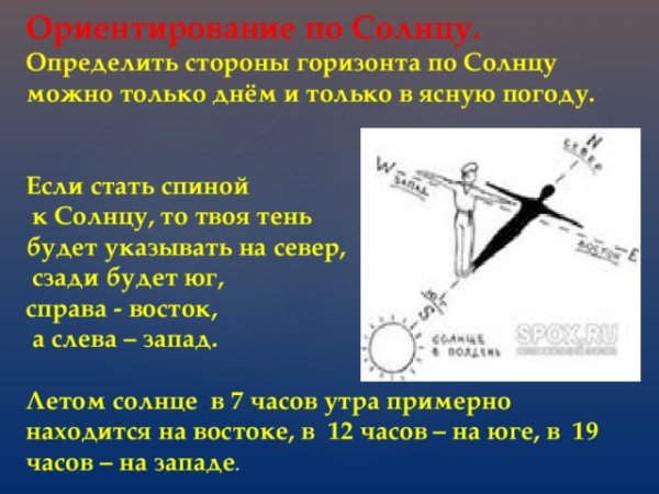 Определение сторон горизонта по солнцу