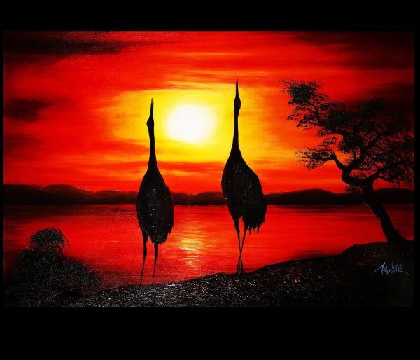 Пейзаж с журавлями