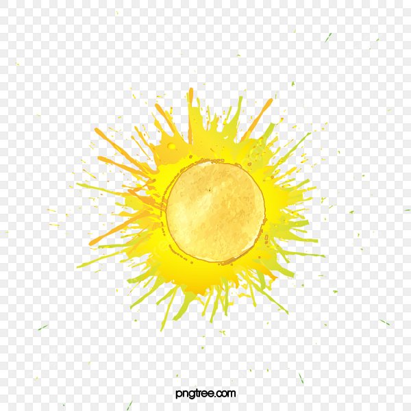 Акварельное солнце на прозрачном фоне