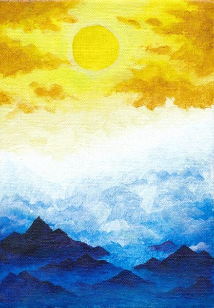 Восход солнца акварелью