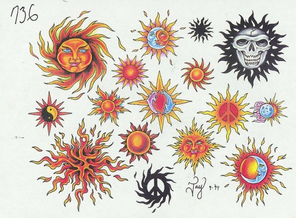 Тату солнце эскизы цветные